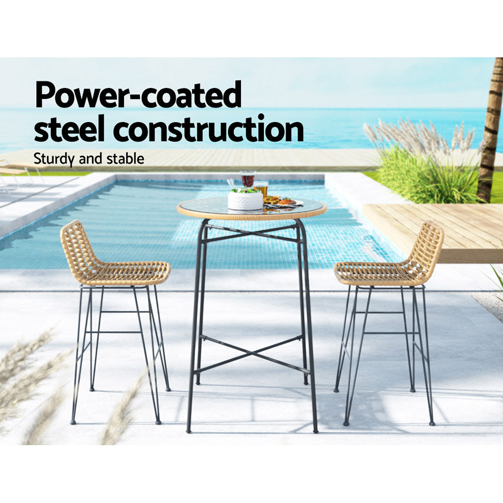 3PC Wicker Outdoor Bar Table & Stools Patio Bistro Dining Set Homecoze
