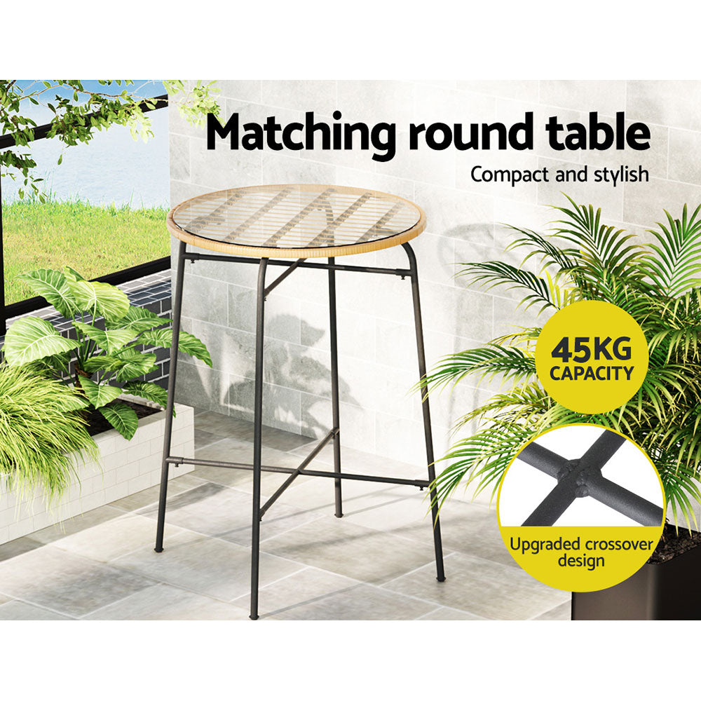 3PC Wicker Outdoor Bar Table & Stools Patio Bistro Dining Set Homecoze