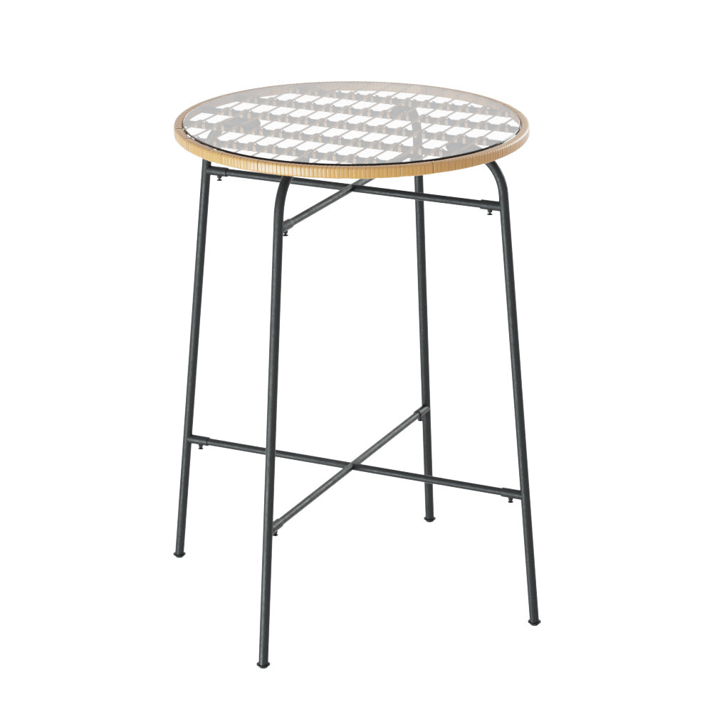 Wicker Outdoor Bar Table Bistro Dining Table with Tempered Glass Top Homecoze