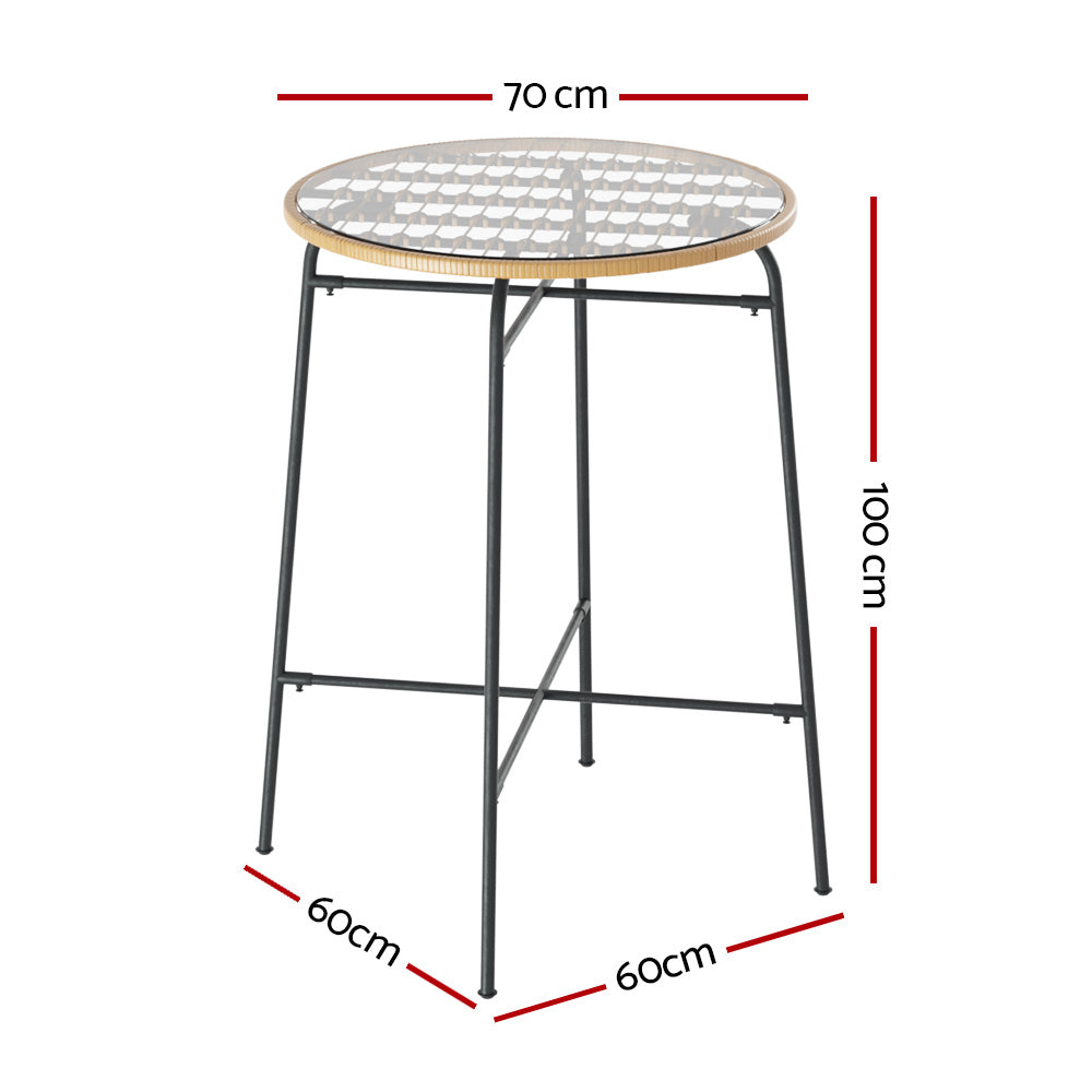 Wicker Outdoor Bar Table Bistro Dining Table with Tempered Glass Top Homecoze