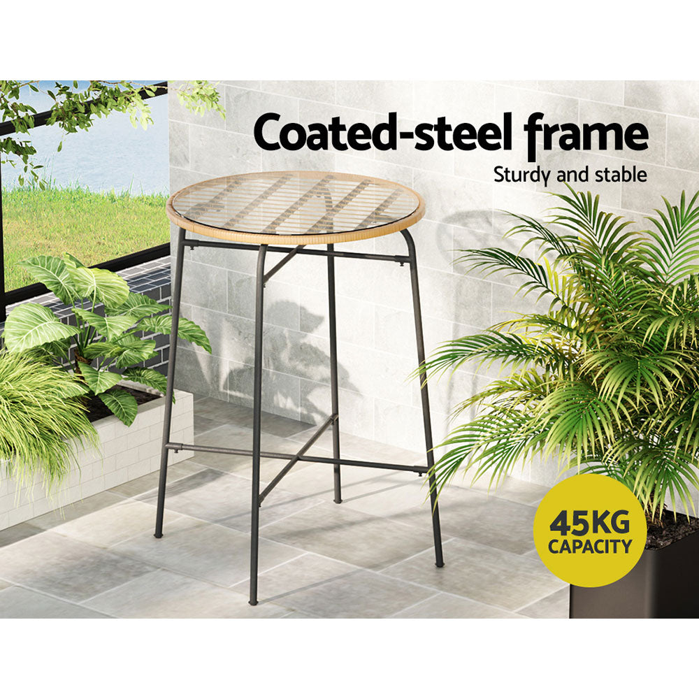 Wicker Outdoor Bar Table Bistro Dining Table with Tempered Glass Top Homecoze