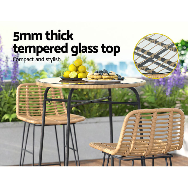 Wicker Outdoor Bar Table Bistro Dining Table with Tempered Glass Top Homecoze