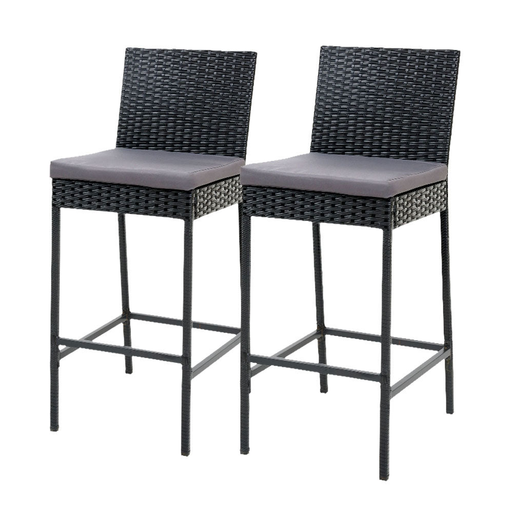 Reed (Set of 2) Outdoor Wicker Bar Stools 75cm - Black - Homecoze