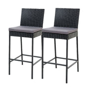 Reed (Set of 2) Outdoor Wicker Bar Stools 75cm - Black - Homecoze