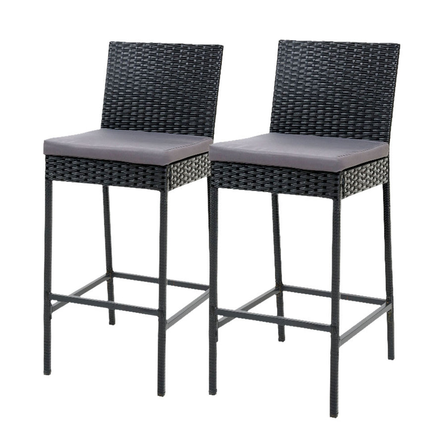 Set of 2 Outdoor Wicker Bar Stool Dining Chairs - Black Homecoze