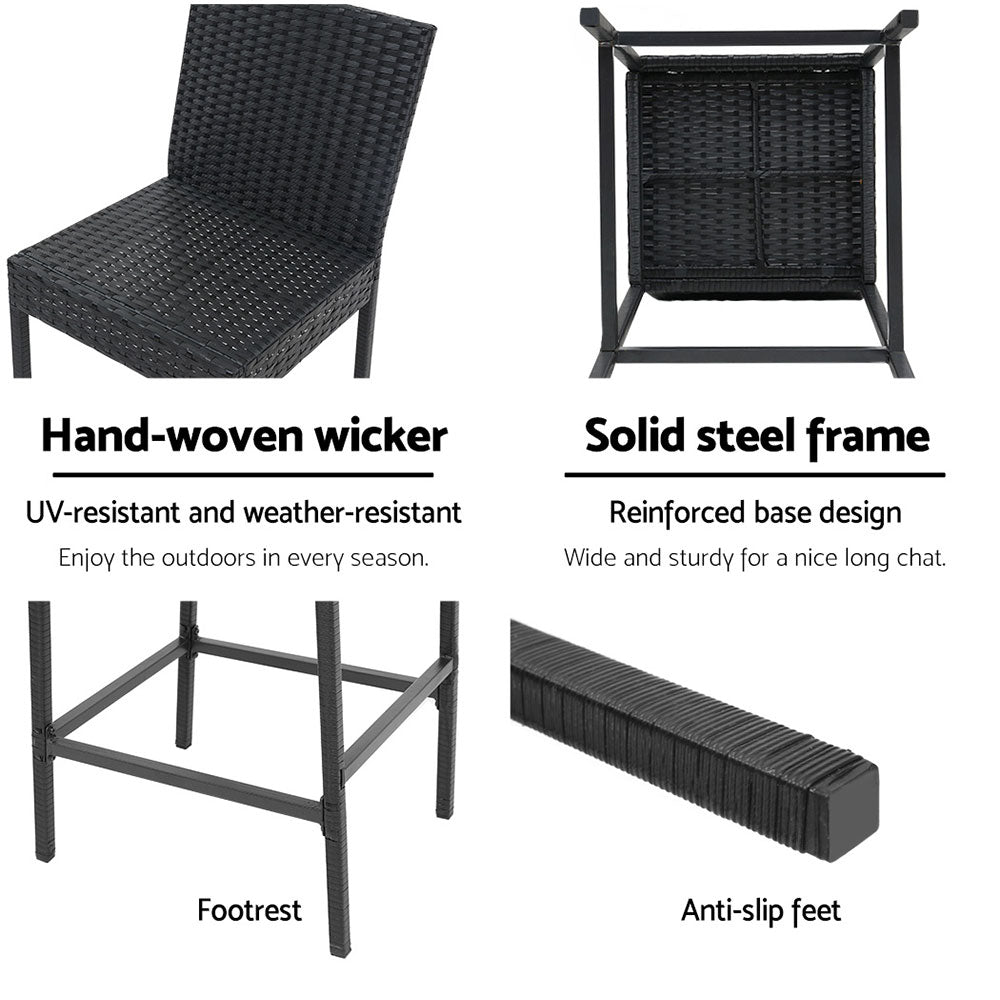 Reed (Set of 2) Outdoor Wicker Bar Stools 75cm - Black - Homecoze