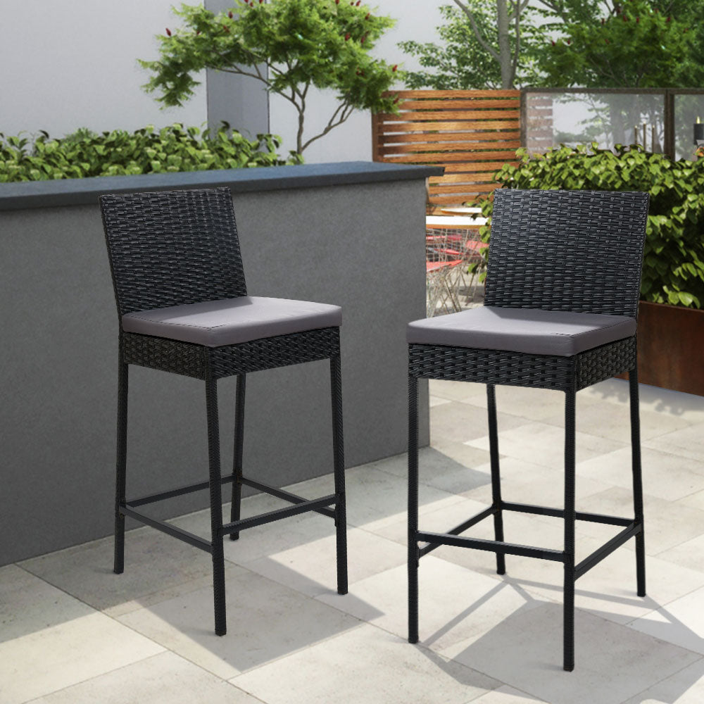 Reed (Set of 2) Outdoor Wicker Bar Stools 75cm - Black - Homecoze