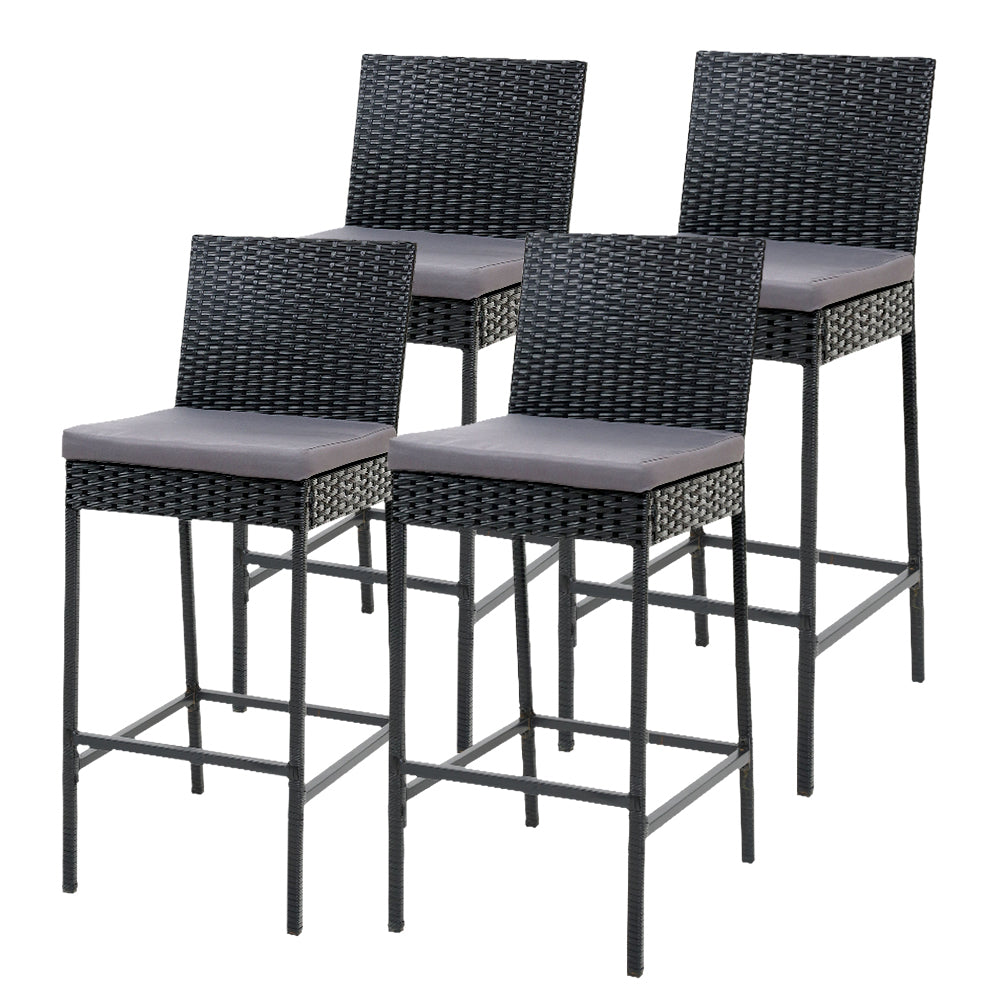 Reed (Set of 4) Outdoor Wicker Bar Stools 75cm - Black - Homecoze