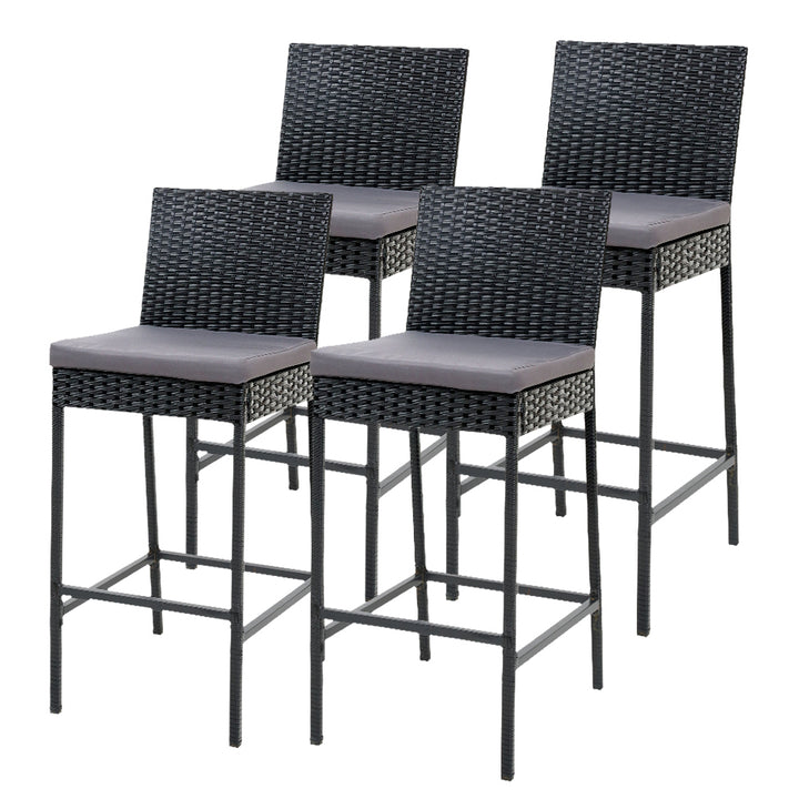 Set of 4 Outdoor Wicker Bar Stool Dining Chairs - Black Homecoze