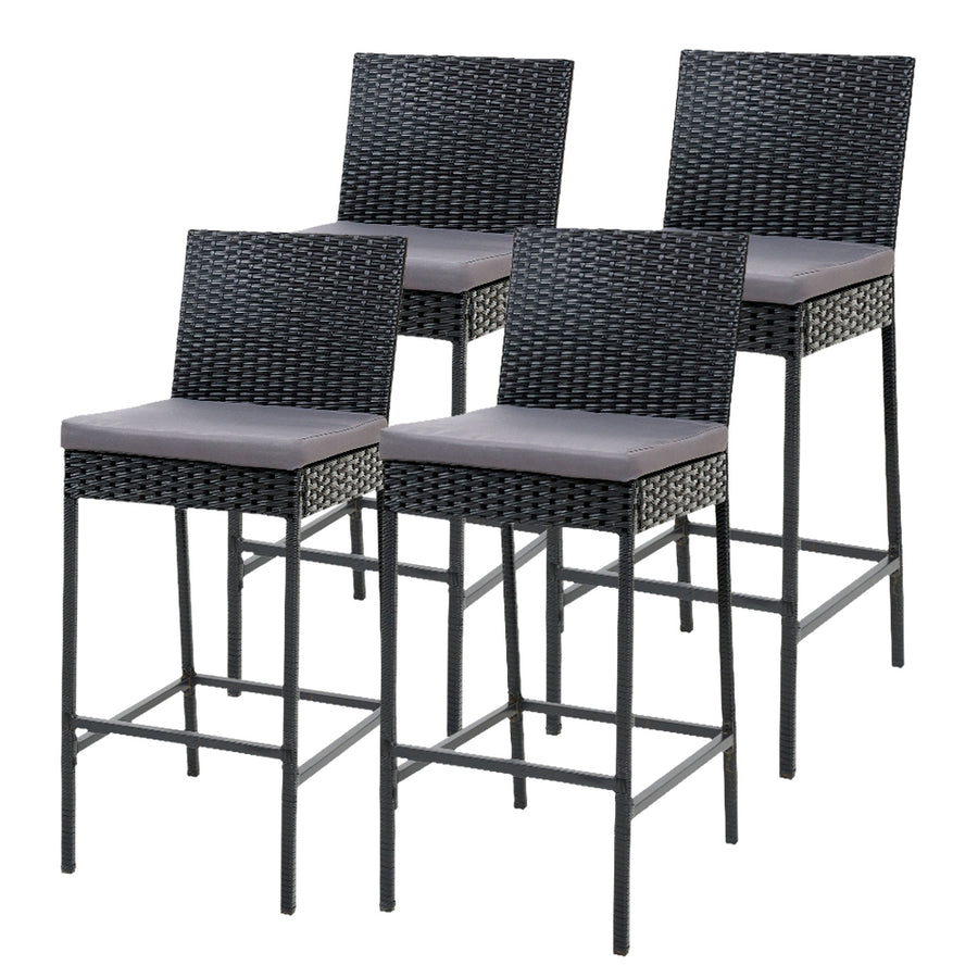 Set of 4 Outdoor Wicker Bar Stool Dining Chairs - Black Homecoze