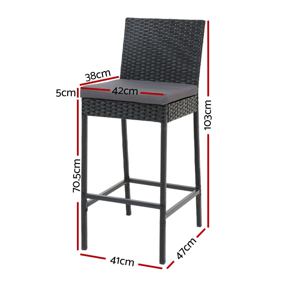 Reed (Set of 4) Outdoor Wicker Bar Stools 75cm - Black - Homecoze