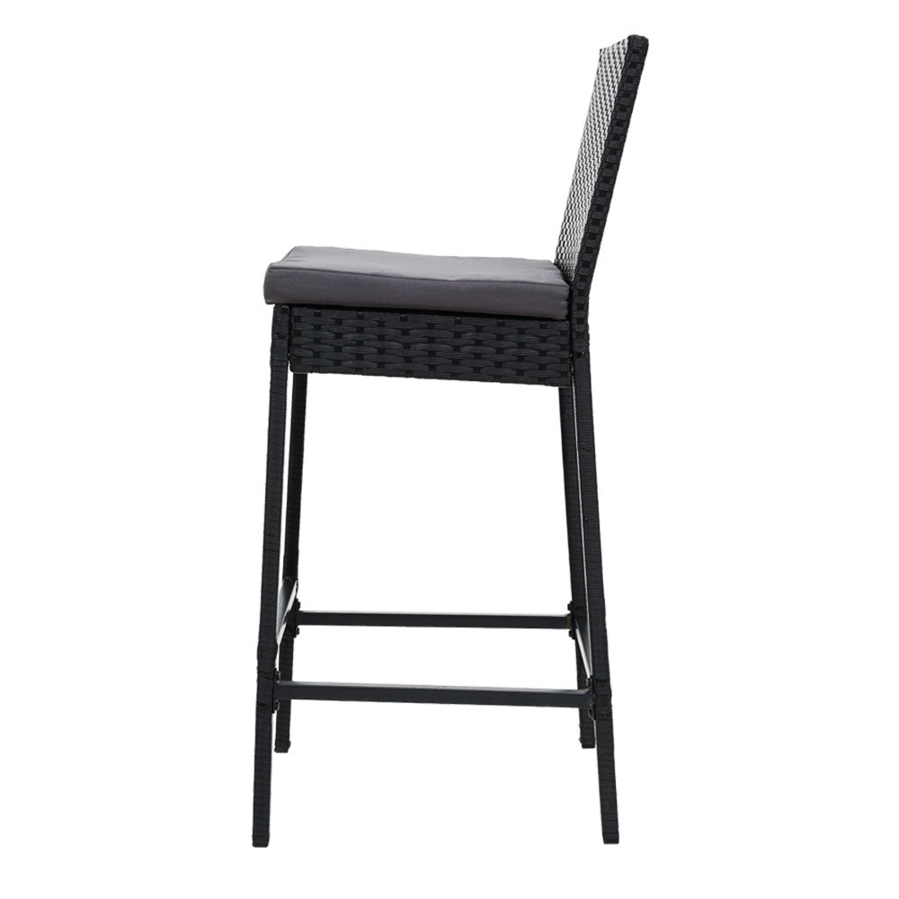 Reed (Set of 4) Outdoor Wicker Bar Stools 75cm - Black - Homecoze