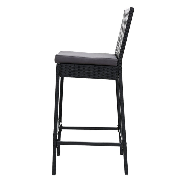 Set of 4 Outdoor Wicker Bar Stool Dining Chairs - Black Homecoze