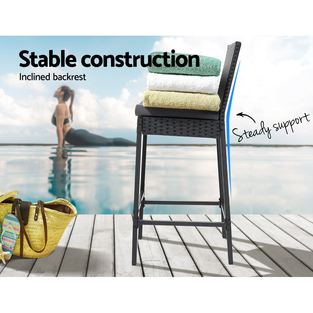 Reed (Set of 4) Outdoor Wicker Bar Stools 75cm - Black - Homecoze