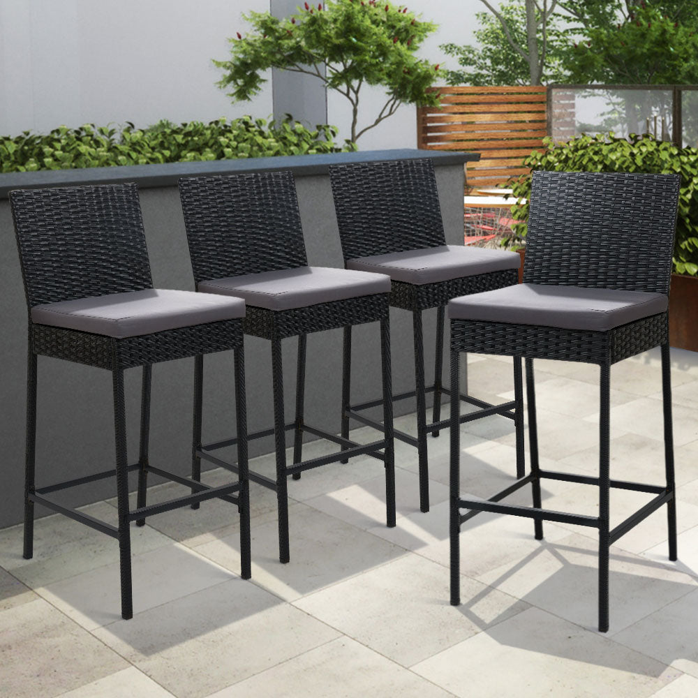 Reed (Set of 4) Outdoor Wicker Bar Stools 75cm - Black - Homecoze