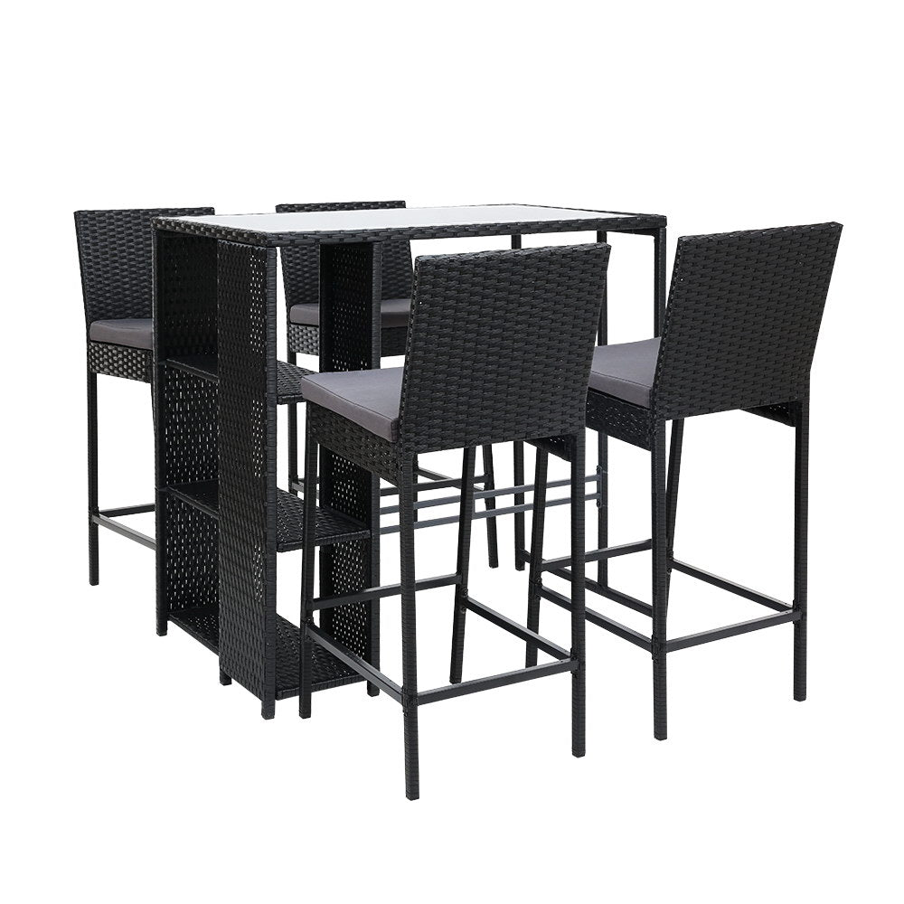 Outdoor Wicker Bar Table Dining Set - Black - Homecoze