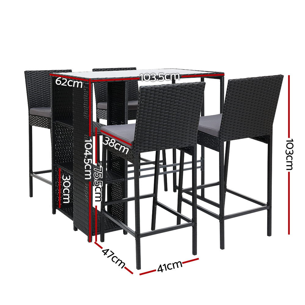 Outdoor Wicker Bar Table Dining Set - Black - Homecoze