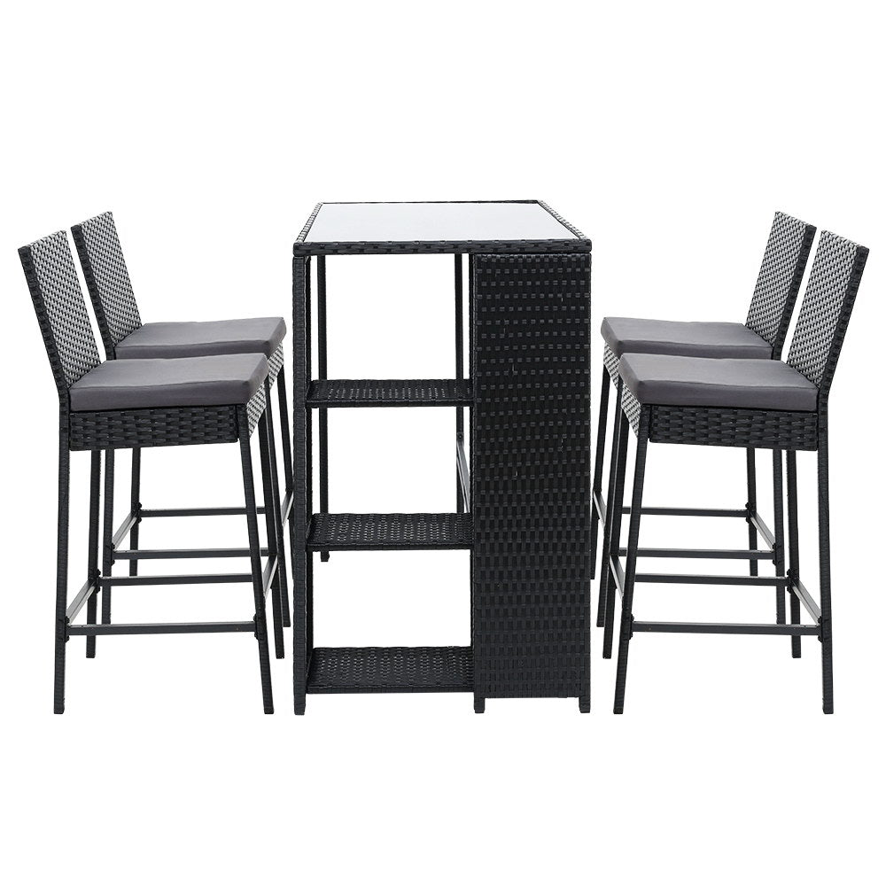 Outdoor Wicker Bar Table Dining Set - Black - Homecoze