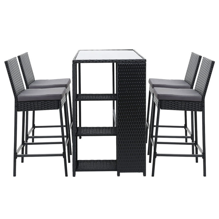 Outdoor Wicker Bar Table Dining Set - Black Homecoze