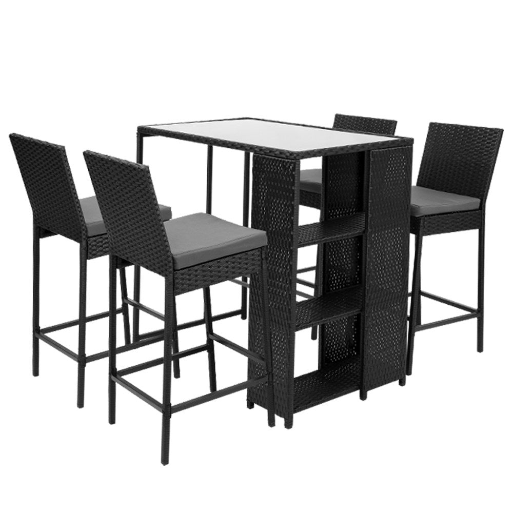 Outdoor Wicker Bar Table Dining Set - Black - Homecoze