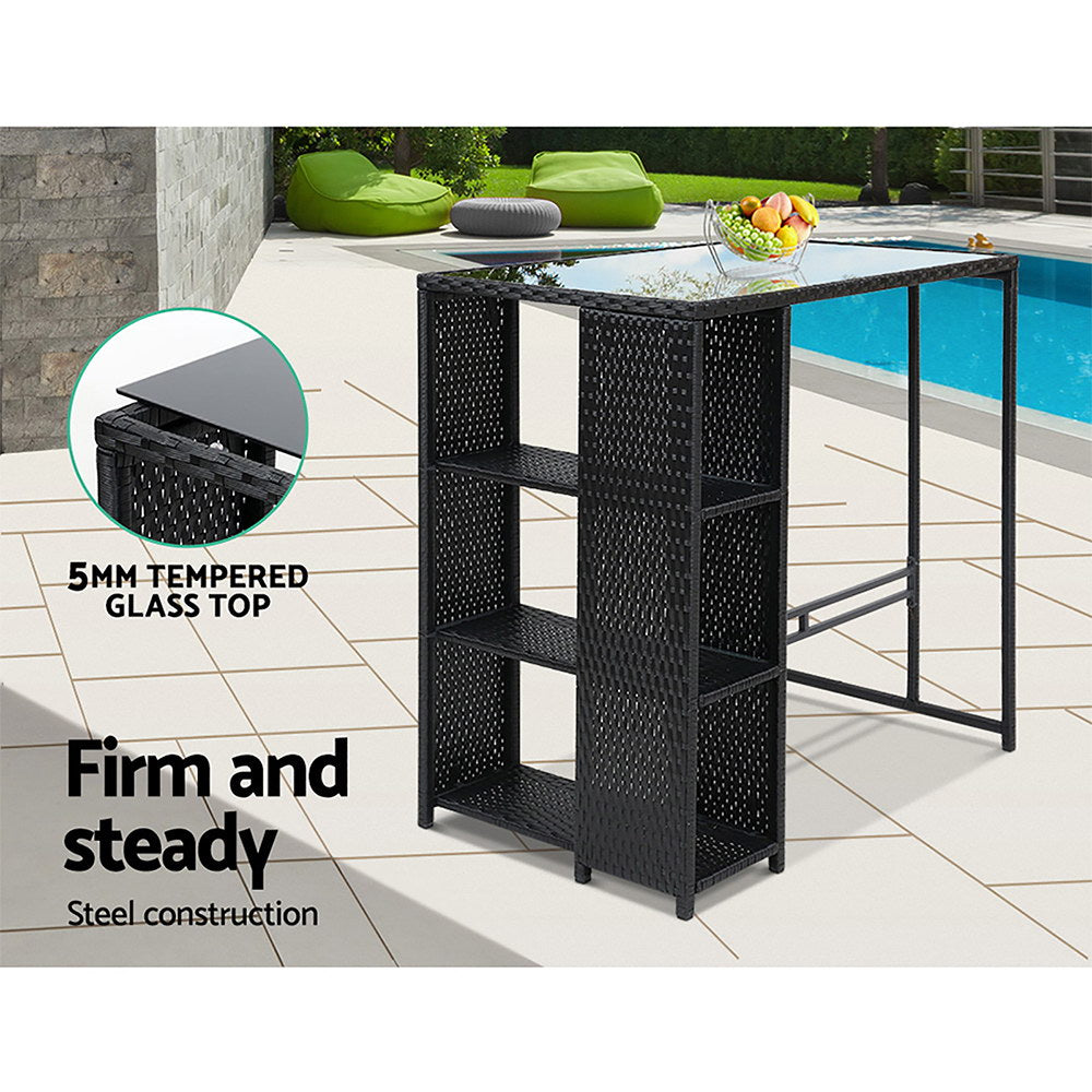 Outdoor Wicker Bar Table Dining Set - Black - Homecoze