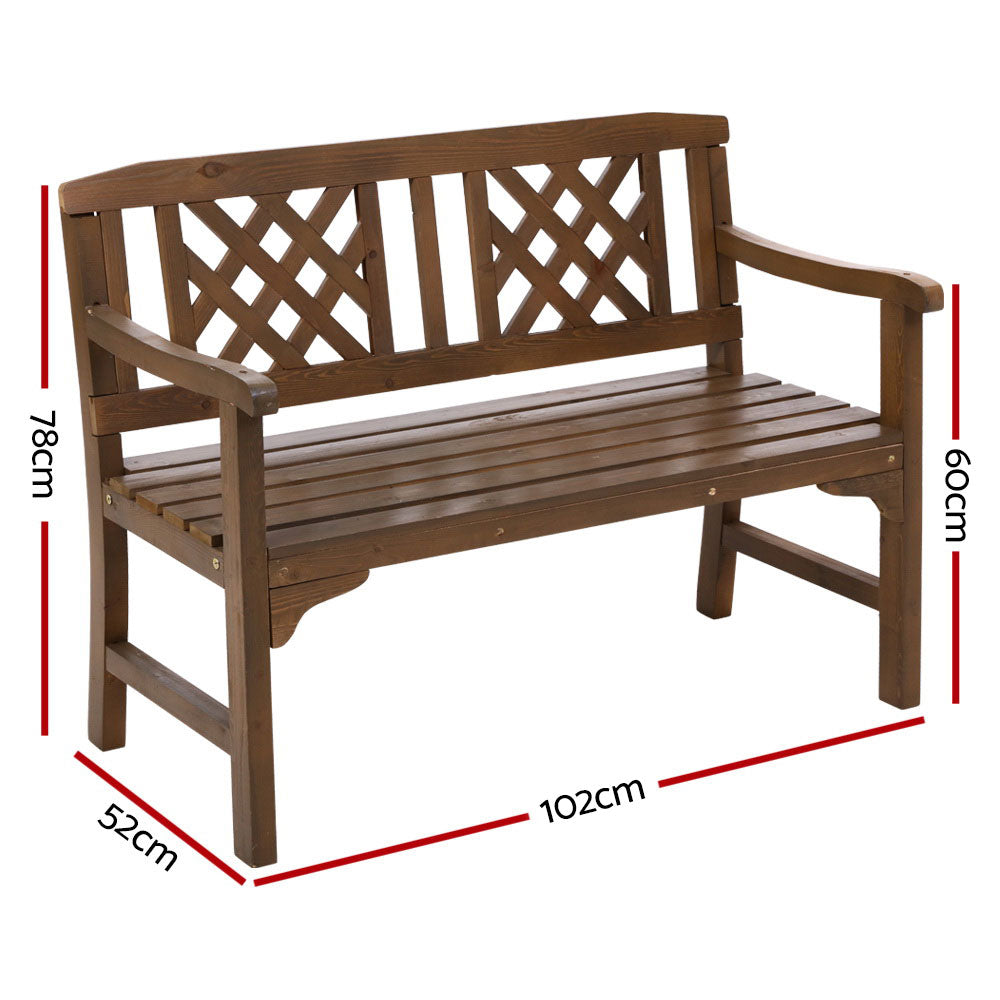 Wooden 2 Seater Garden Bench Chair - Brown - Homecoze