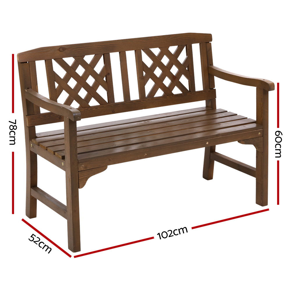 Wooden 2 Seater Garden Bench Chair - Brown Homecoze