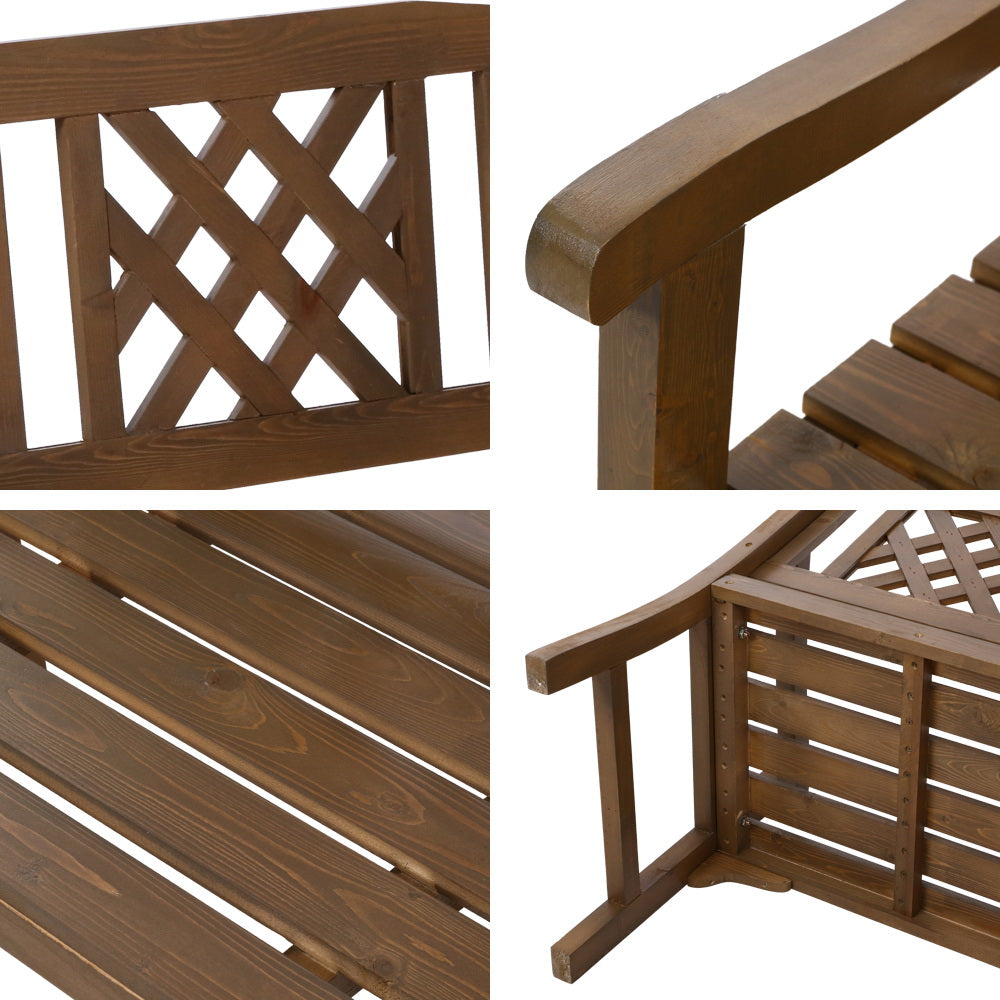 Wooden 2 Seater Garden Bench Chair - Brown - Homecoze