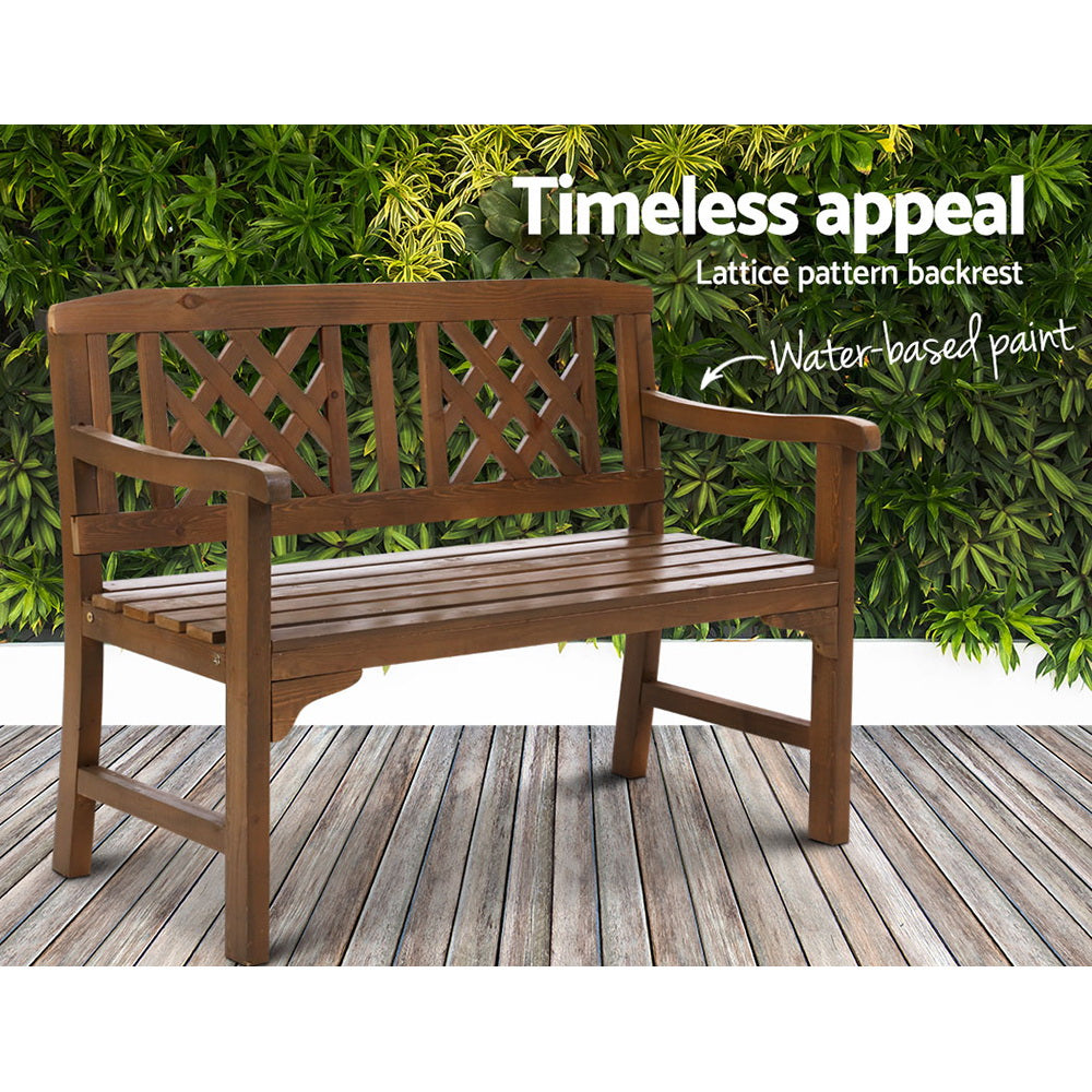 Wooden 2 Seater Garden Bench Chair - Brown - Homecoze