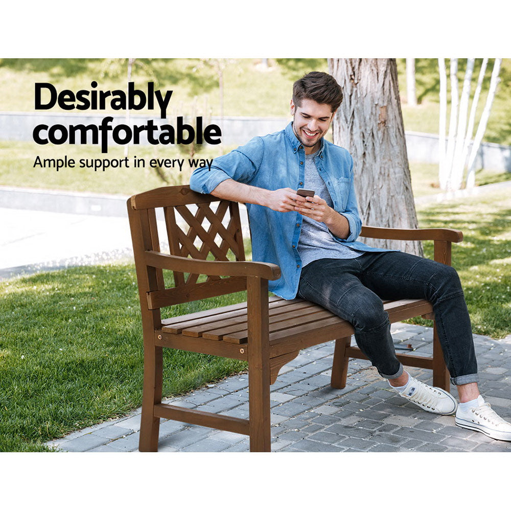 Wooden 2 Seater Garden Bench Chair - Brown - Homecoze
