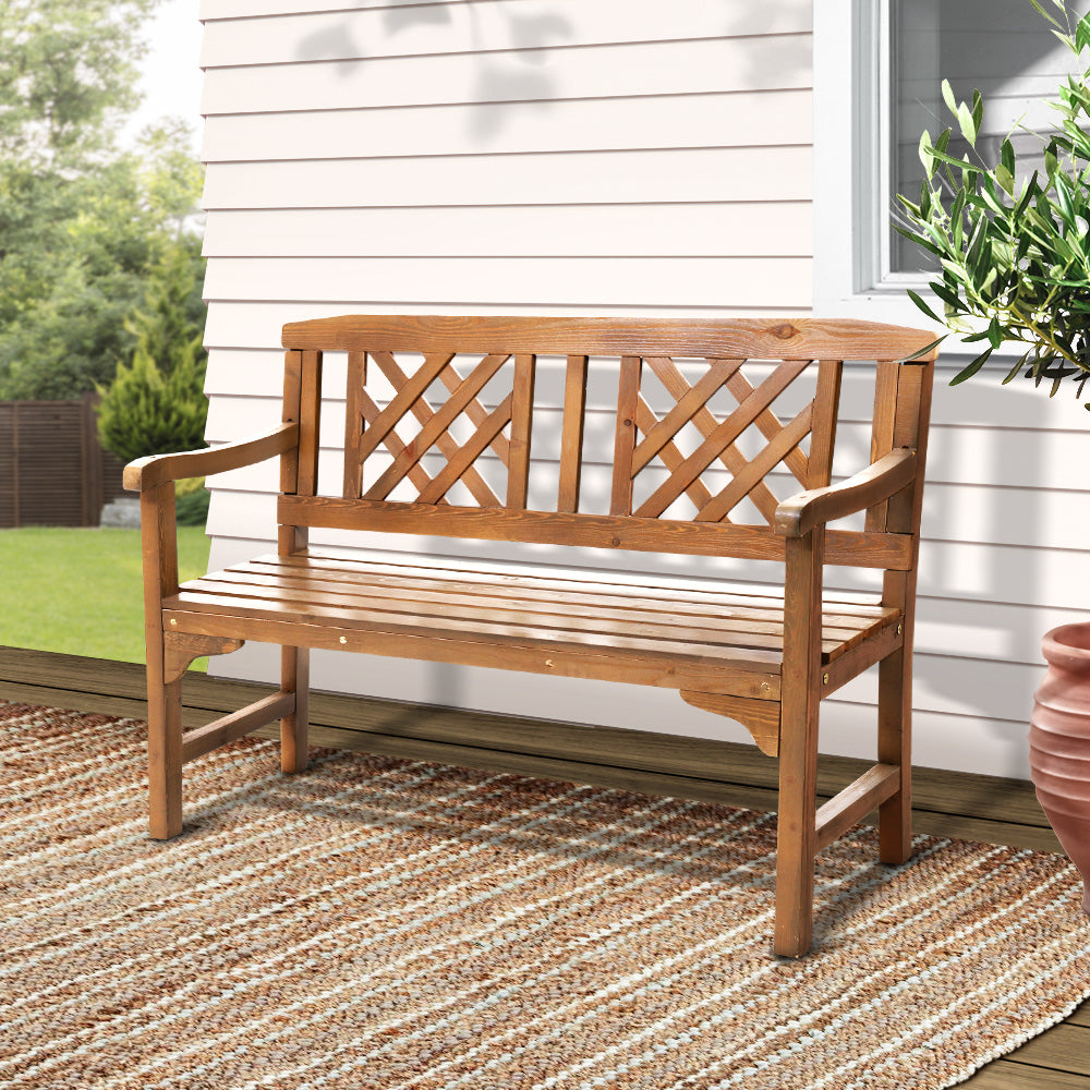 Wooden 2 Seater Garden Bench Chair - Brown - Homecoze