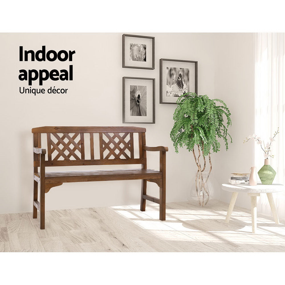 Wooden 2 Seater Garden Bench Chair - Brown - Homecoze