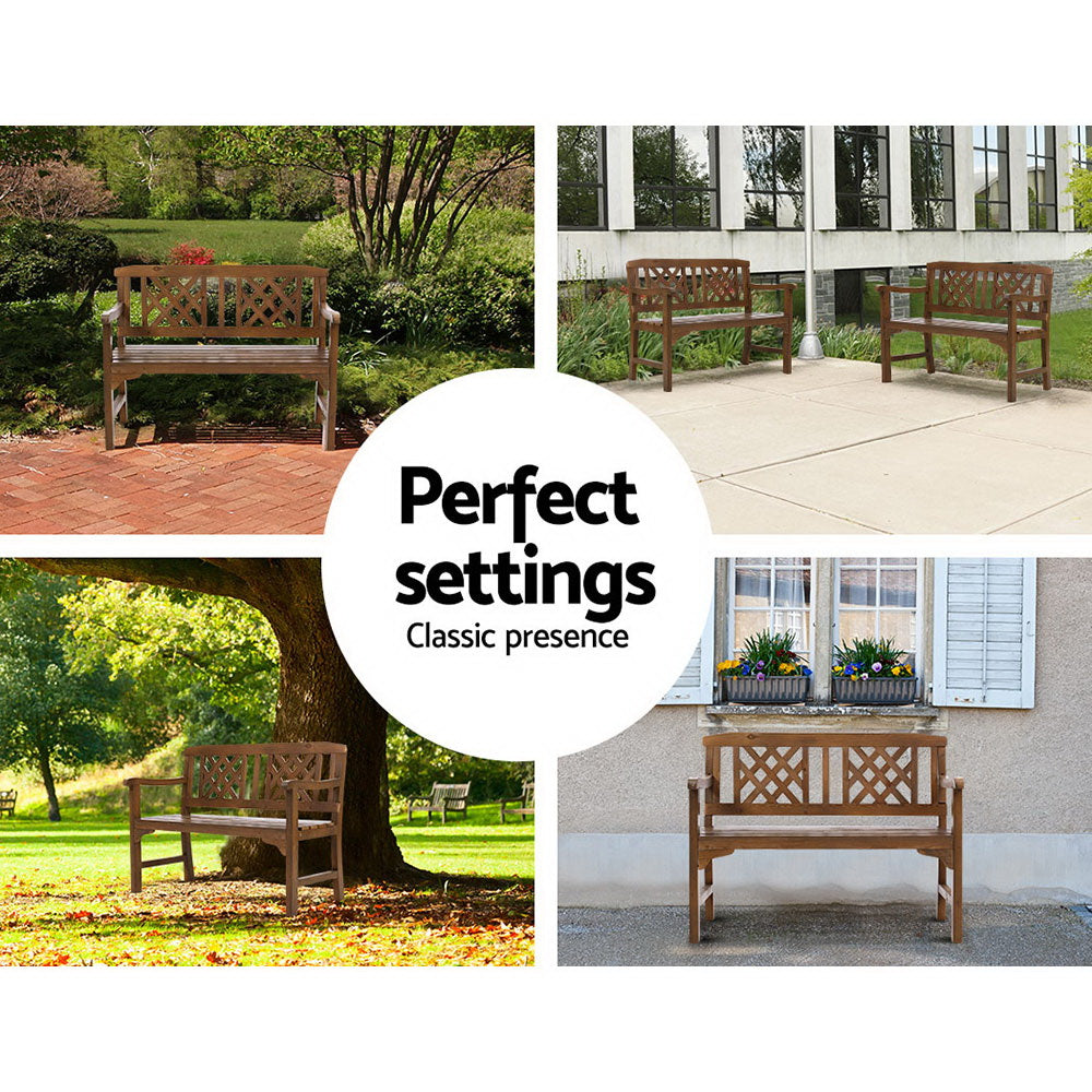 Wooden 2 Seater Garden Bench Chair - Brown - Homecoze