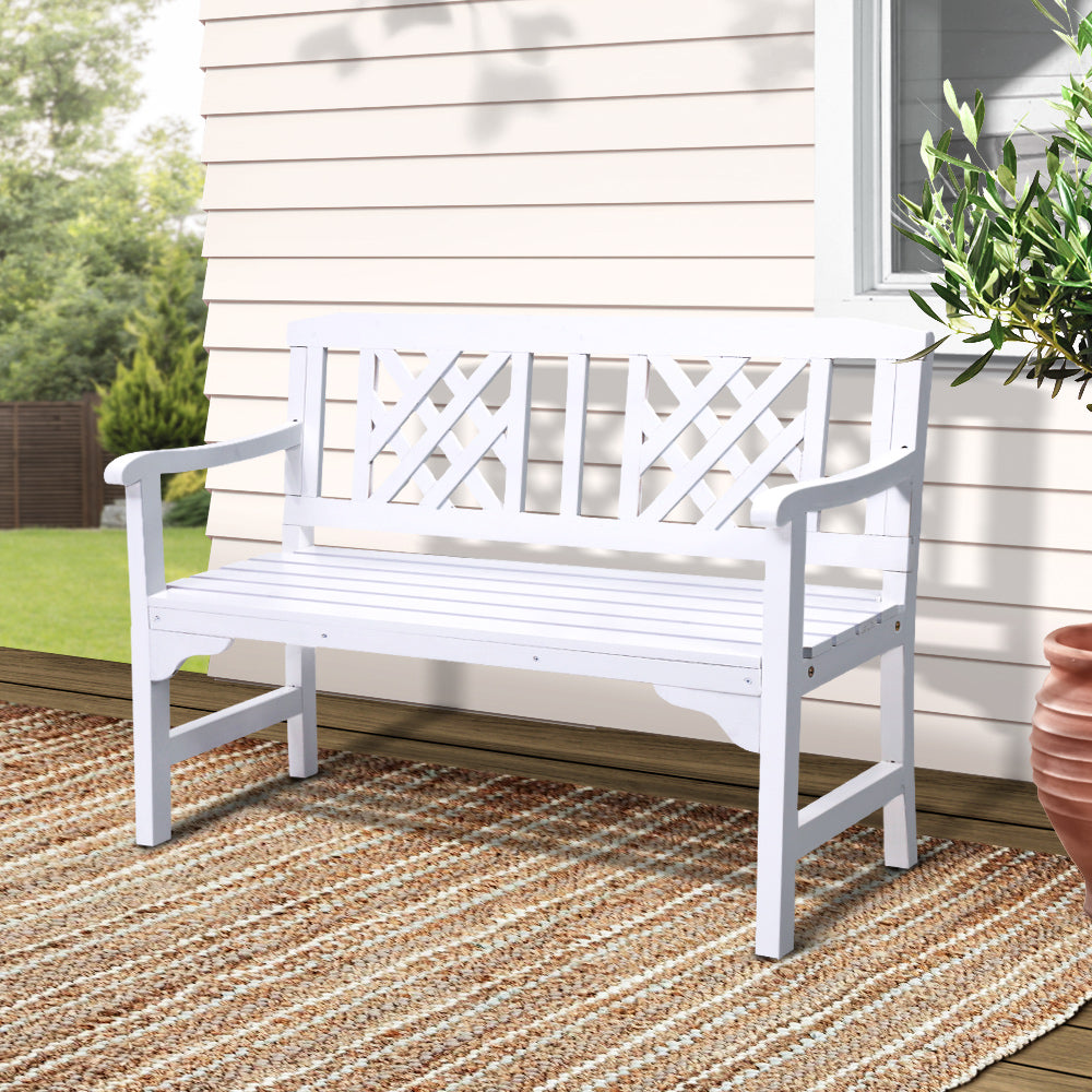 Wooden 2 Seater Garden Bench Chair - White Homecoze