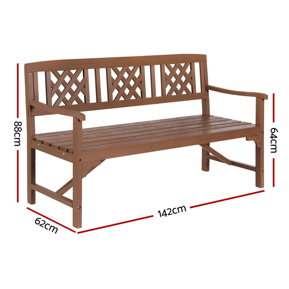 Wooden 3 Seater Garden Bench Chair - Light Brown - Homecoze