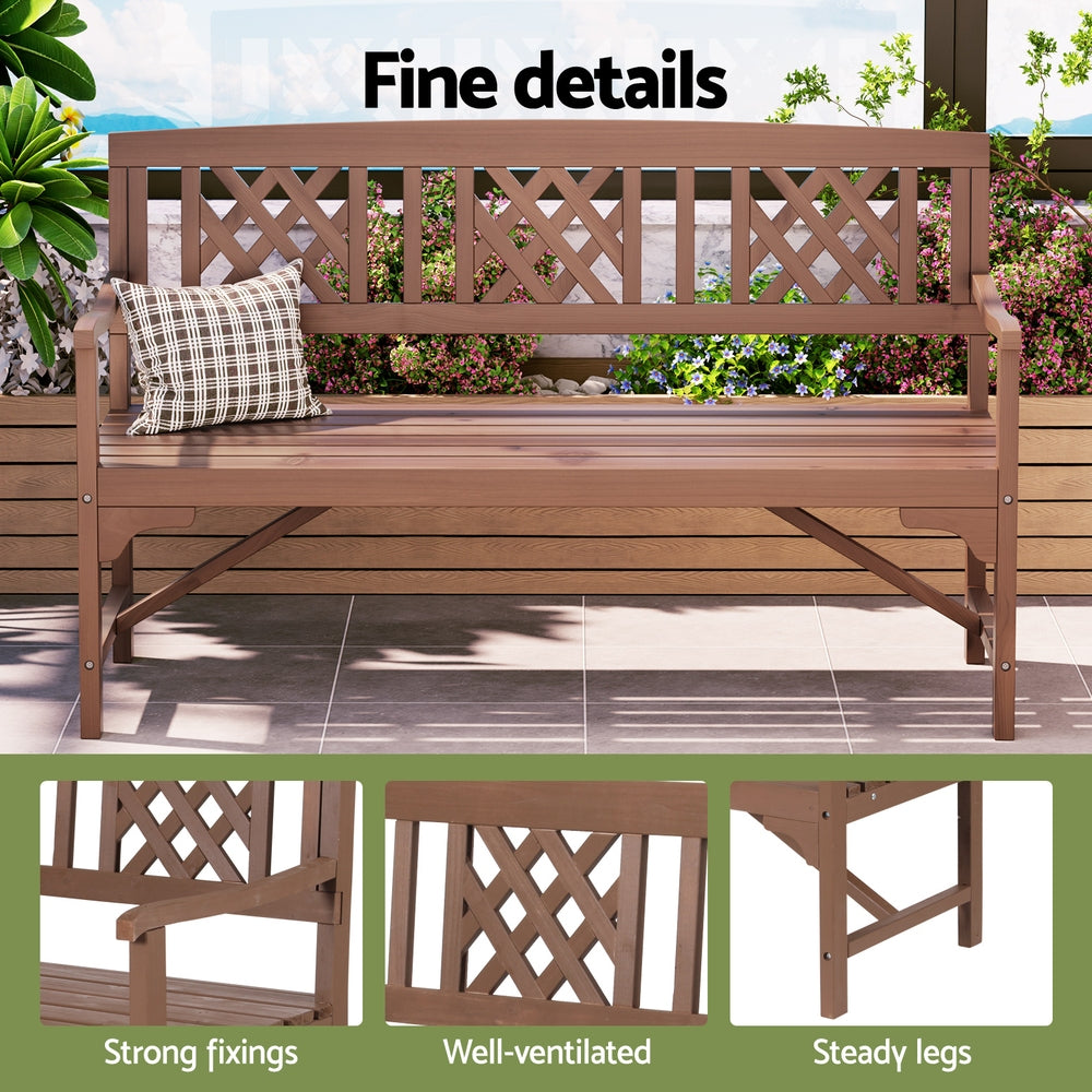 Wooden 3 Seater Garden Bench Chair - Light Brown - Homecoze