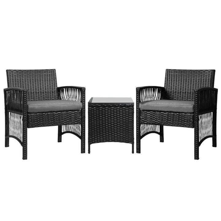 3PC Wicker Outdoor Harp Style Bistro Table & Chair Set - Black Homecoze