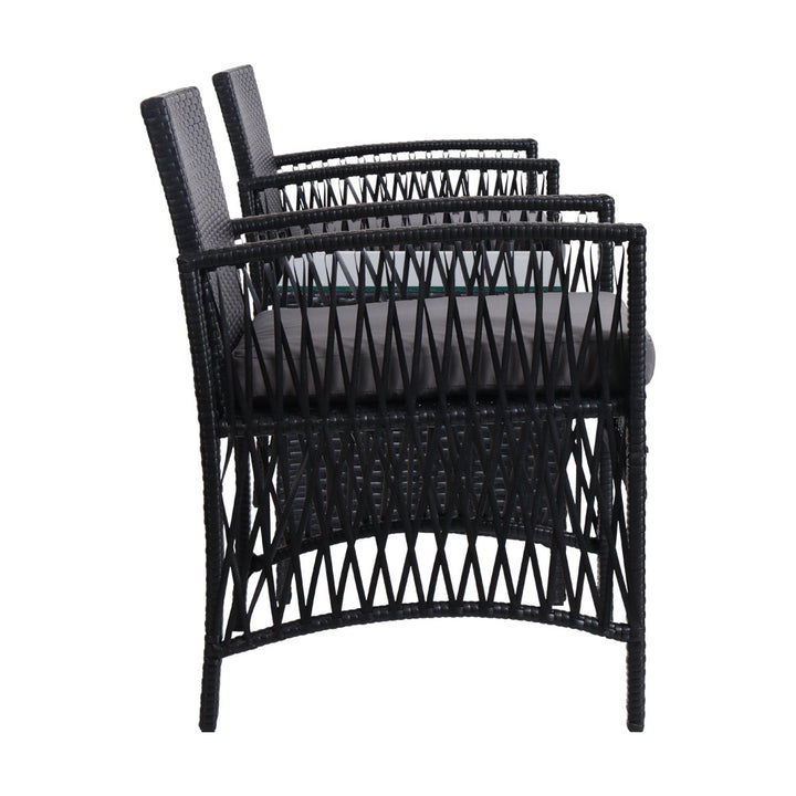 3PC Wicker Outdoor Harp Style Bistro Table & Chair Set - Black Homecoze