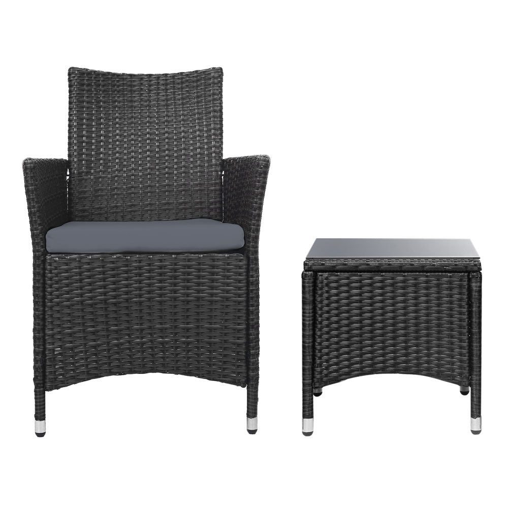 3PC Outdoor Wicker Bistro Set - Black - Homecoze
