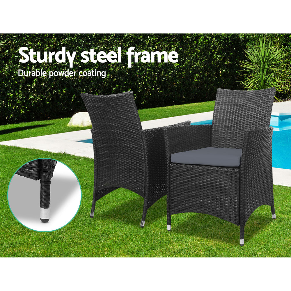 3PC Outdoor Wicker Bistro Set - Black - Homecoze