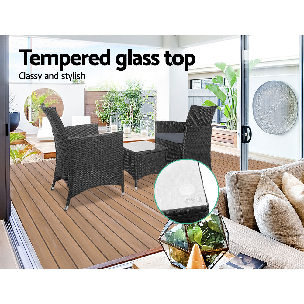 3PC Outdoor Wicker Bistro Set - Black - Homecoze
