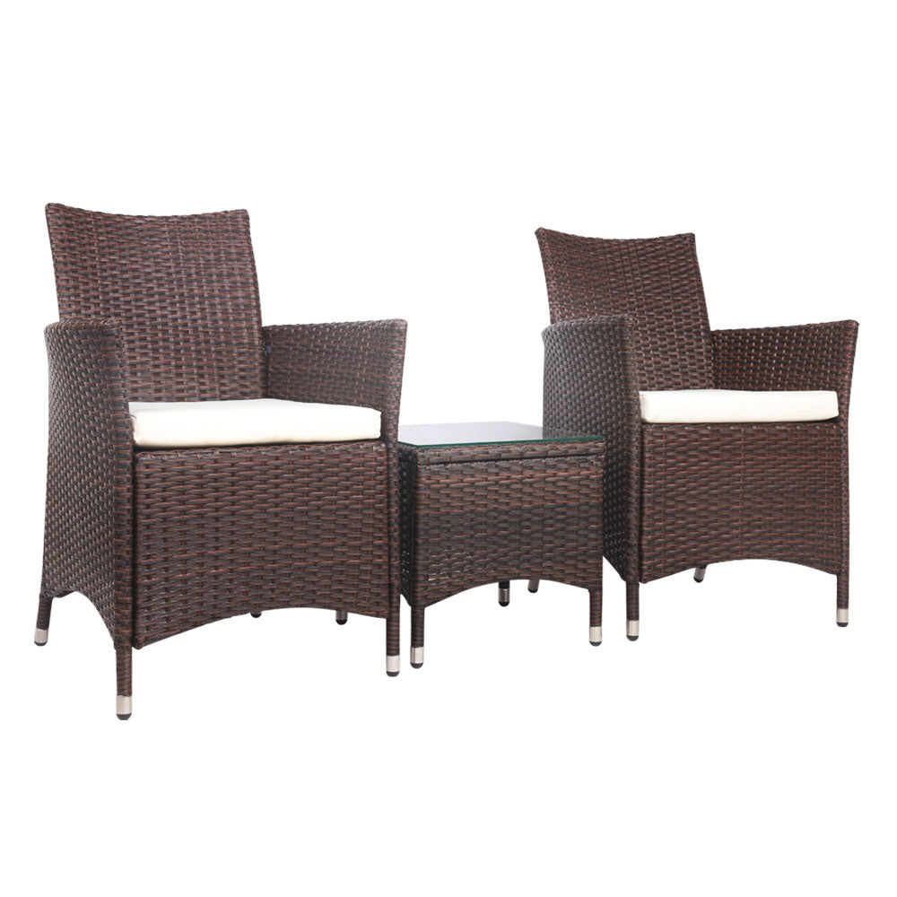 3PC Outdoor Wicker Bistro Set - Brown - Homecoze