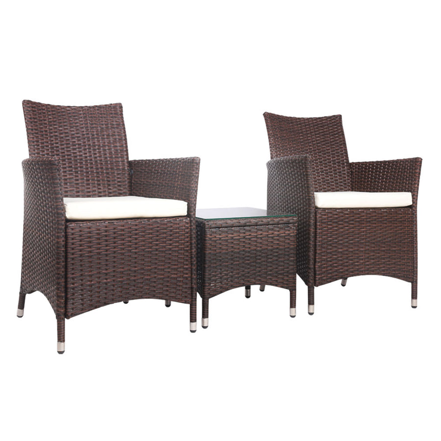 3 Piece Wicker Outdoor Bistro Table & Chair Set - Brown Homecoze