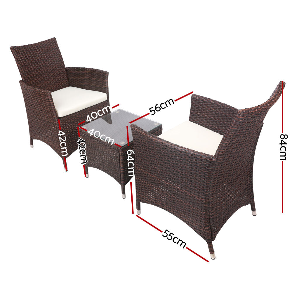 3 Piece Wicker Outdoor Bistro Table & Chair Set - Brown Homecoze