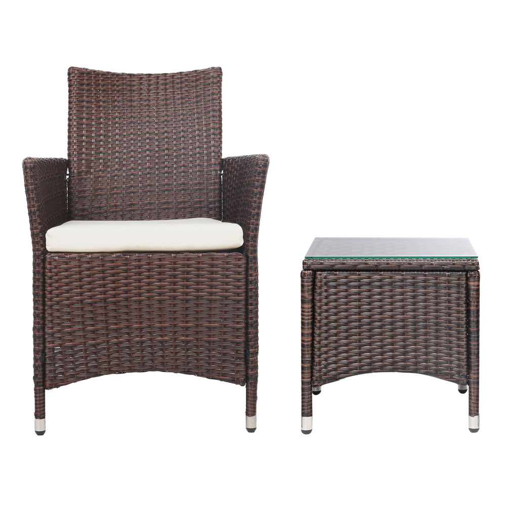 3 Piece Wicker Outdoor Bistro Table & Chair Set - Brown Homecoze