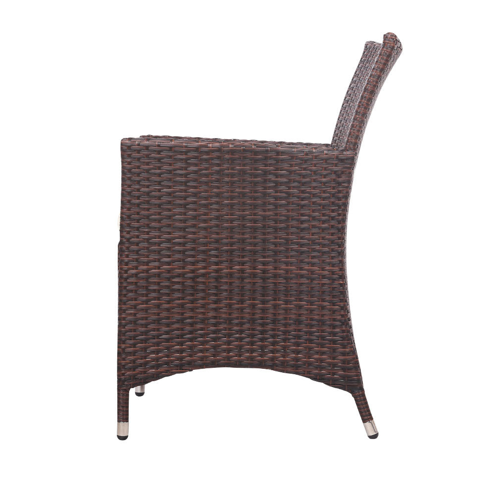 3 Piece Wicker Outdoor Bistro Table & Chair Set - Brown Homecoze