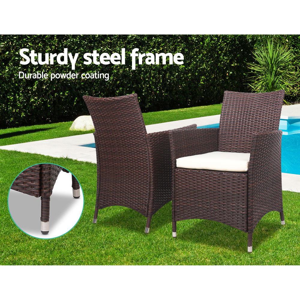 3 Piece Wicker Outdoor Bistro Table & Chair Set - Brown Homecoze