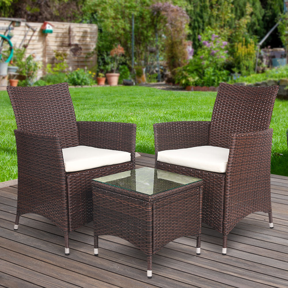 3PC Outdoor Wicker Bistro Set - Brown - Homecoze