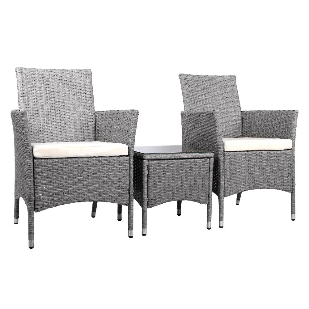 3PC Outdoor Wicker Bistro Set - Grey - Homecoze