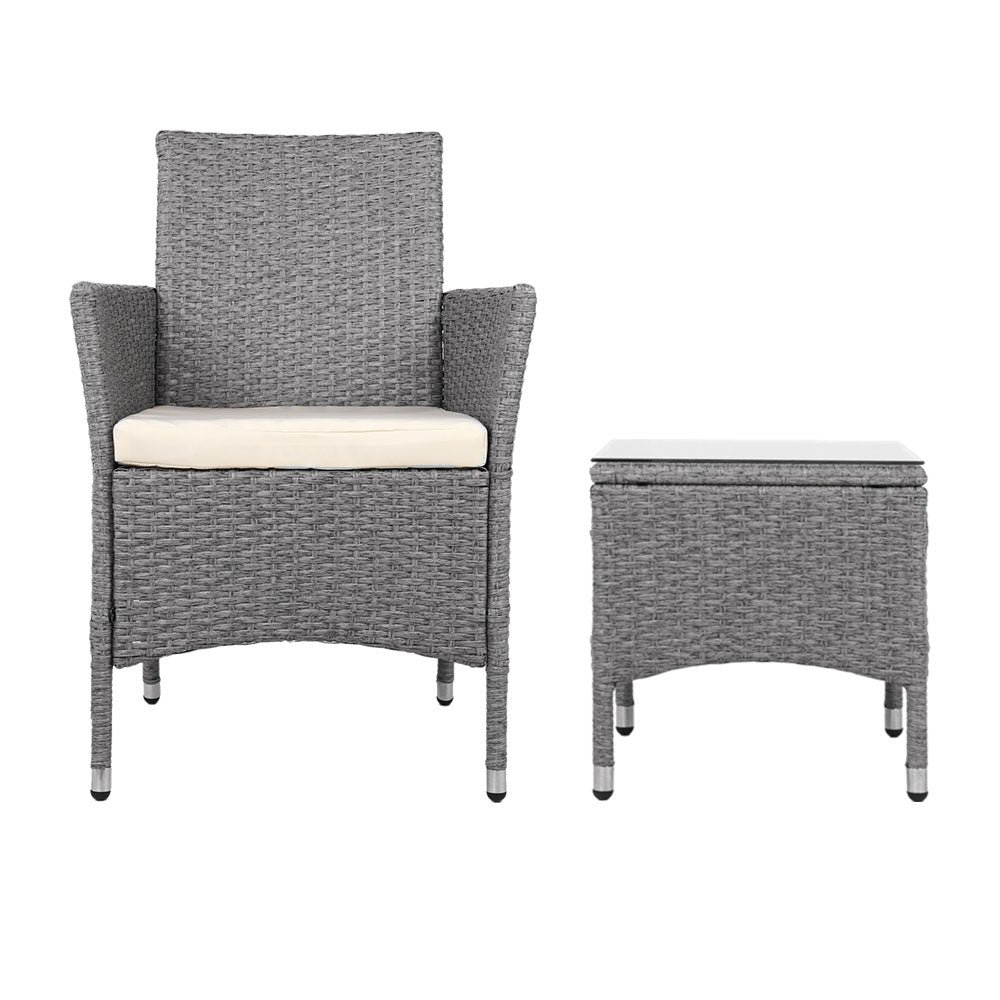 3PC Outdoor Wicker Bistro Set - Grey - Homecoze